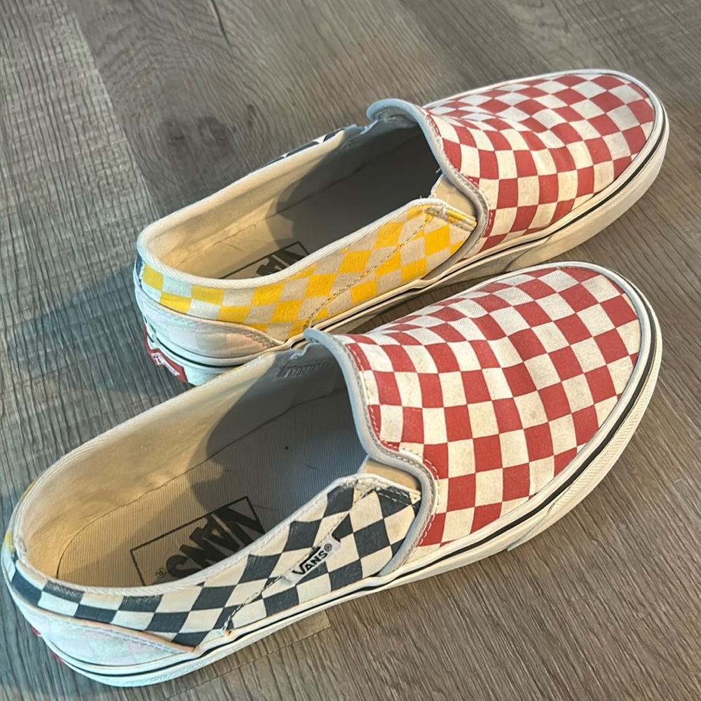 Cute multi colored slip on vans